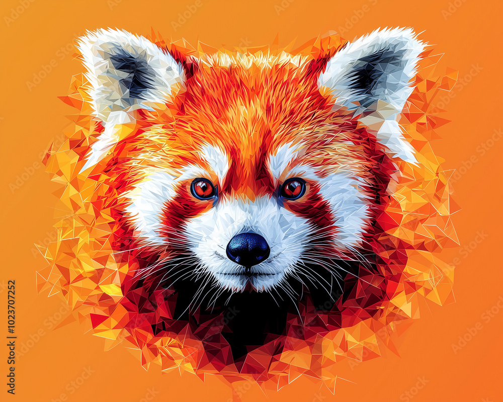 Obraz premium bold and dynamic geometric red panda face with a fiery orange crystalline background