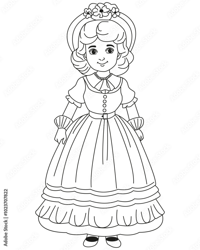 Aristocratic girl of Europe of Renaissance period. France People wearing medieval fashion vintage clothes. Vector illustration isolated on white background.