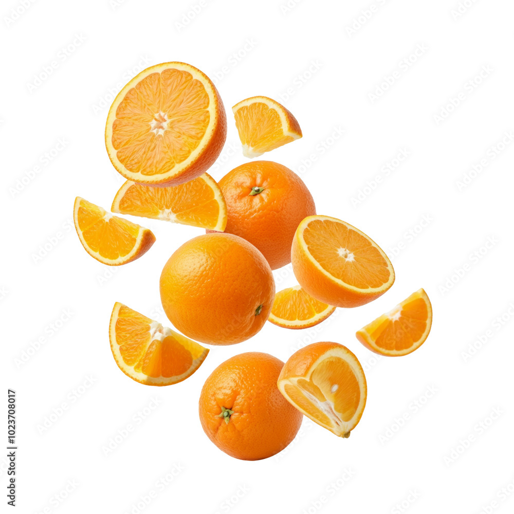 Floated slices of Orange falling, isolate on transparency background Floated slices of Orange falling, isolate on transparency background