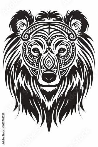 Wallpaper Mural Bear head with tribal designs in a drawing book style. Torontodigital.ca