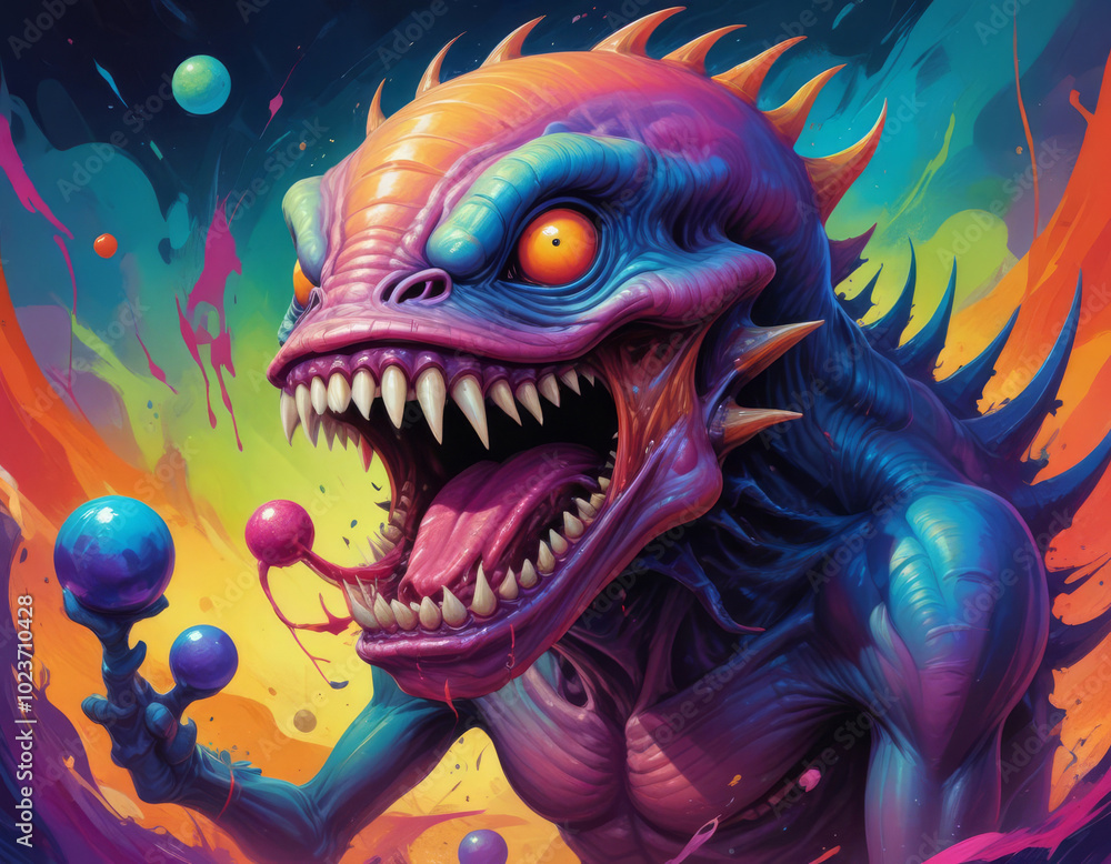 Terrifying green monster with huge teeth that looks like an alien Terrifying green monster with huge teeth that looks like an alien
