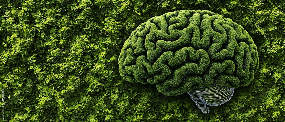 Human Brain Merging with Nature Concept Human Brain Merging with Nature Concept