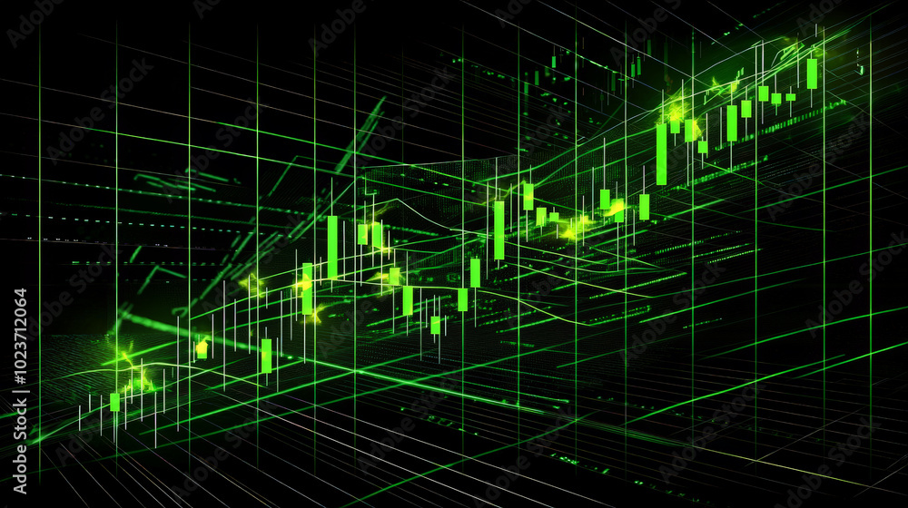 Dynamic Market Surge: Bright Green Candlesticks with Momentum. Generative AI Dynamic Market Surge: Bright Green Candlesticks with Momentum. Generative AI