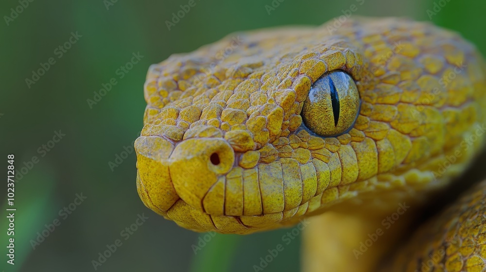 Close-Up Portrait of a Yellow Snake with Intense Gaze, Showcasing Scales and Textures Close-Up Portrait of a Yellow Snake with Intense Gaze, Showcasing Scales and Textures