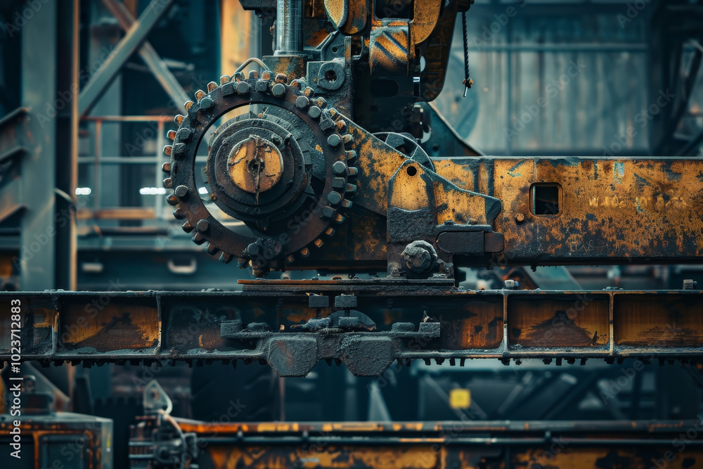 Fototapeta premium A rusty machine with a yellow gear