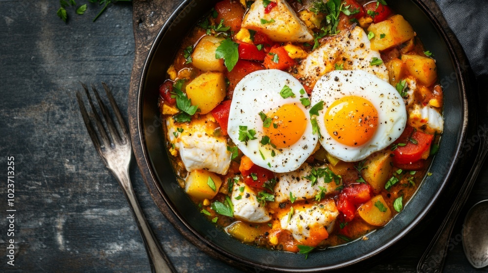 Delicious Meal with Vegetables and Fried Eggs Delicious Meal with Vegetables and Fried Eggs