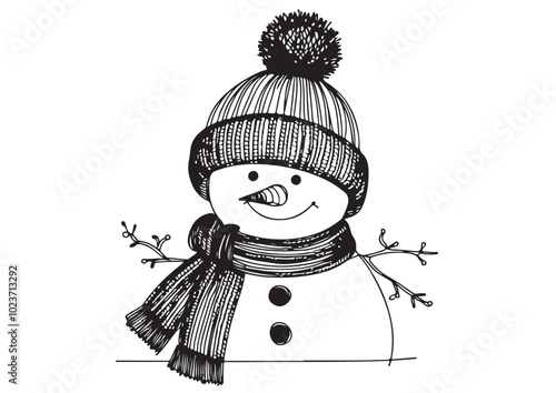 Doodles funny snowman. Winter sketch illustration in vector format