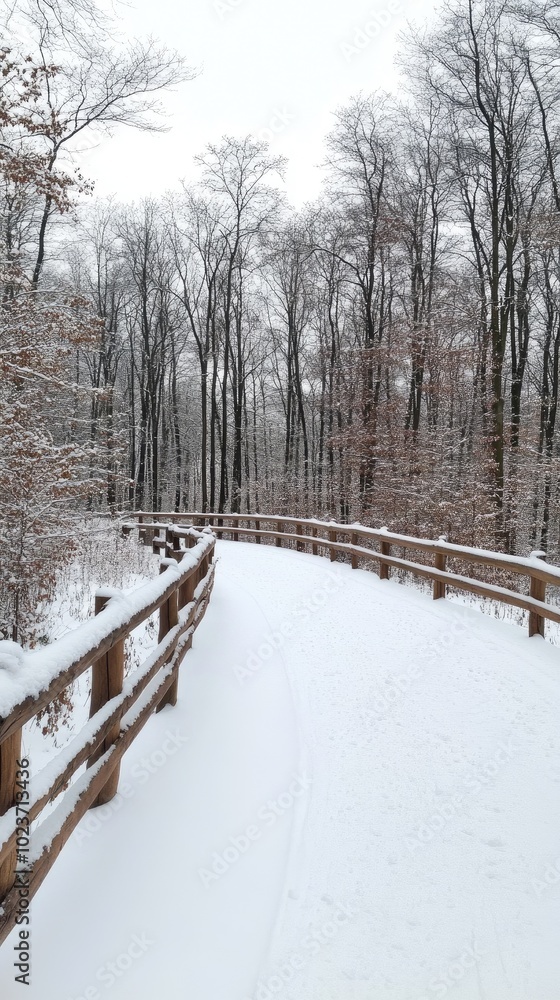 Snow-kissed wooden fence stands tall among sunlit frosted trees in a serene winter landscape capturing nature's tranquility Snow-kissed wooden fence stands tall among sunlit frosted trees in a serene winter landscape capturing nature's tranquility