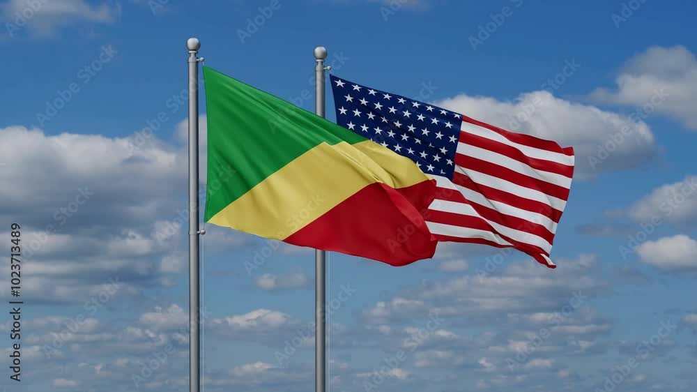 custom made wallpaper toronto digitalUSA and  Congo Brazzaville flags flying together, video concept of the relationship, two country cooperation concept