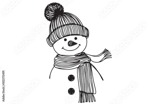 Doodles funny fashion snowman. Winter sketch illustration in vector format