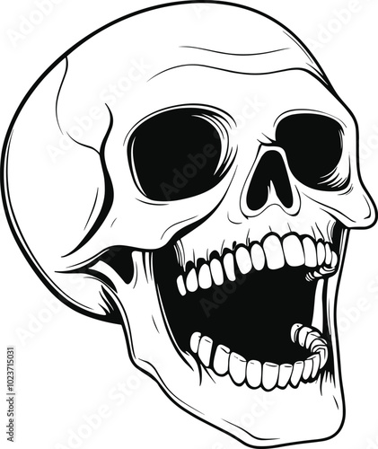 Laughing Skull Black and White Vector Illustration