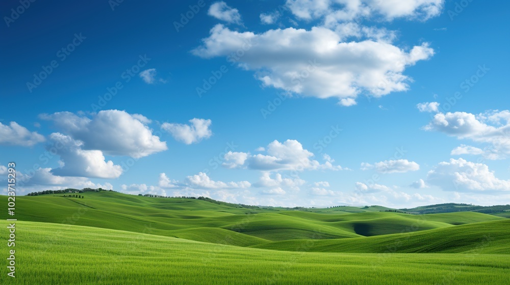 a field of green grass under a blue sky, Nature Landscape with Lush Greenery. a field of green grass under a blue sky, Nature Landscape with Lush Greenery.