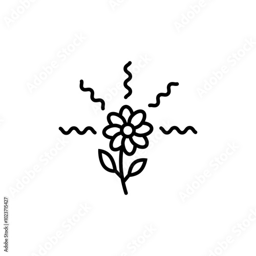 A flower with aroma and scent. A flower icon with smell symbol. Outline vector.	