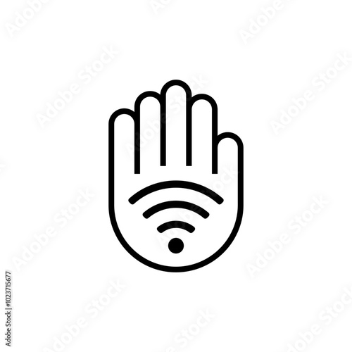 Hand with wifi symbol. Palm of hand with wireless waves of Wi-Fi internet. Vector symbol and icon.