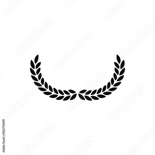 Silhouette of two bent spikelet. A semicircular curved shape. A wreath of a pair of wheat ears.