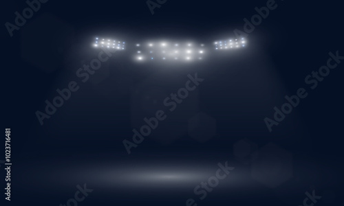 Spotlights on a transparent background. Stage lighting with bright LED strobe lights. Laser light show from many spotlights.
