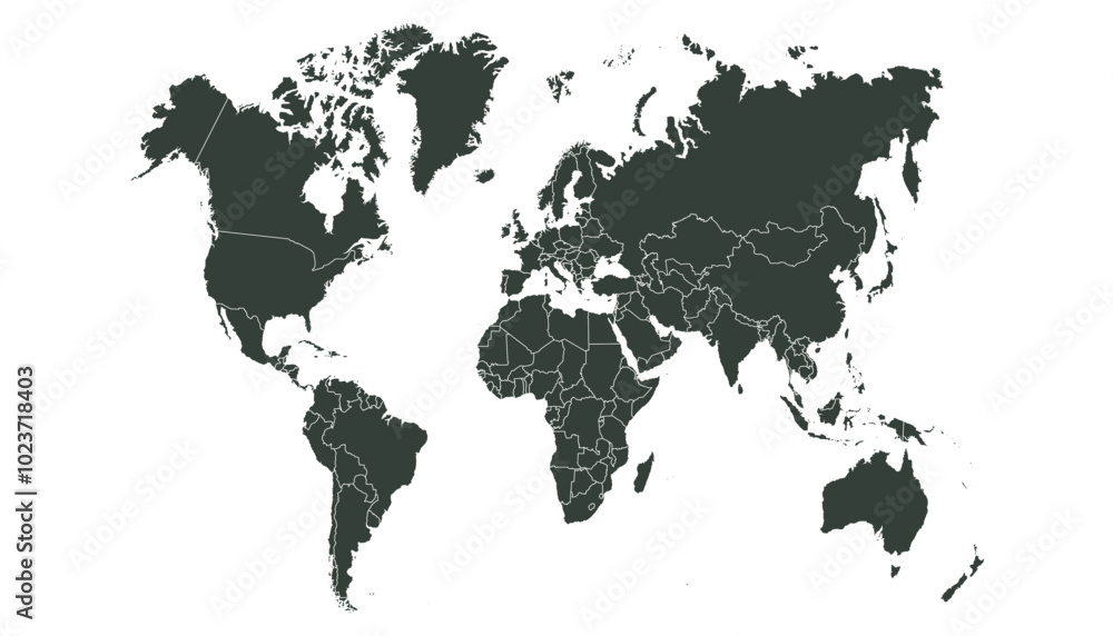 Naklejka premium World map. Black modern vector map. Silhouette map.