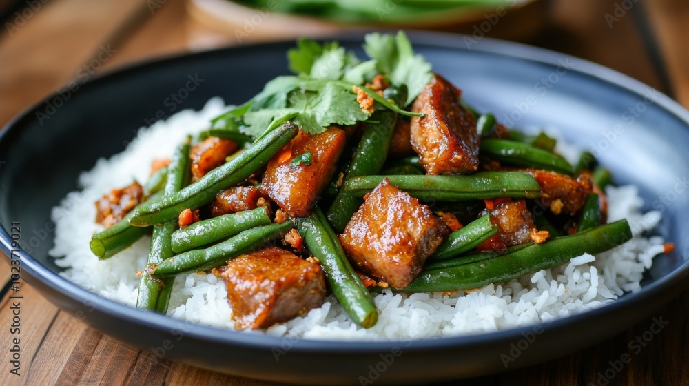 Stir-Fried Green Beans with Rice and Protein Stir-Fried Green Beans with Rice and Protein