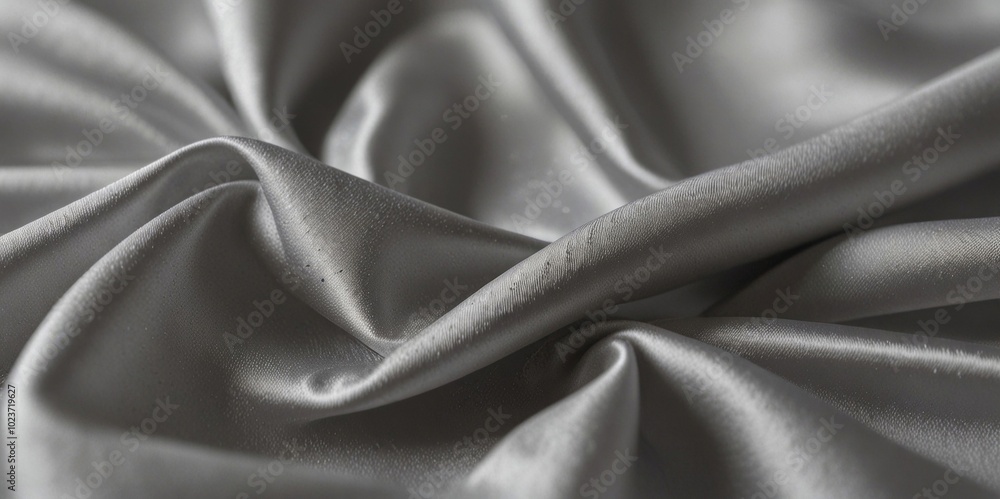 Fototapeta premium A panorama background of white silver silk fabric with a beautiful, soft, and natural blur pattern. AI generated.