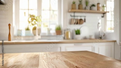 Kitchen rustic rural wood table top for promotion advertising product display with blurred modern interior mockup wooden tabletop over defocused kitchen background furniture and desk empty space.6
