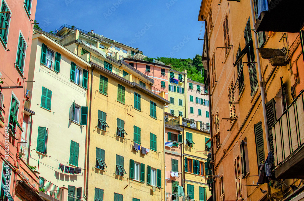 Cinque Terre, Liguria, Italy - August 5th 2024: View of the colorful houses of Cinque Terre Cinque Terre, Liguria, Italy - August 5th 2024: View of the colorful houses of Cinque Terre
