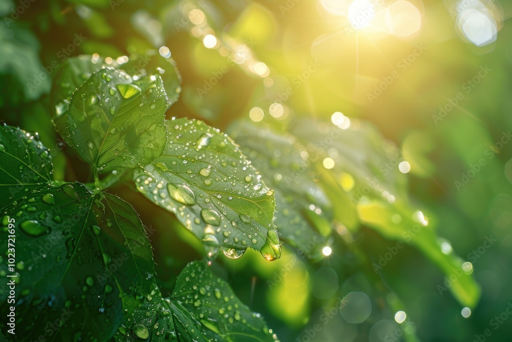 Morning dew on leaves in nature green tones background. Morning dew on leaves in nature green tones background.