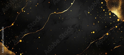 Black and Gold Marble Background. Elegant Luxurious Texture With Golden Veins And Crack Pattern. photo