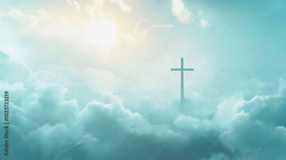 A cross that appears like a silhouette against the cloudy sky as the powerful sun breaks through the clouds behind it, marking the beginning of a fierce struggle. A cross that appears like a silhouette against the cloudy sky as the powerful sun breaks through the clouds behind it, marking the beginning of a fierce struggle.