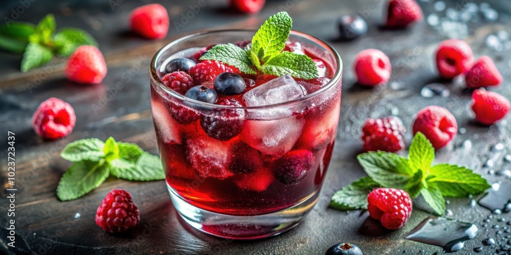 Refreshing red wine iced cocktail with frozen berries and mint leaves , red wine, cocktail, iced, refreshing Refreshing red wine iced cocktail with frozen berries and mint leaves , red wine, cocktail, iced, refreshing