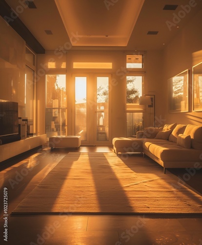 sunset in modern living room