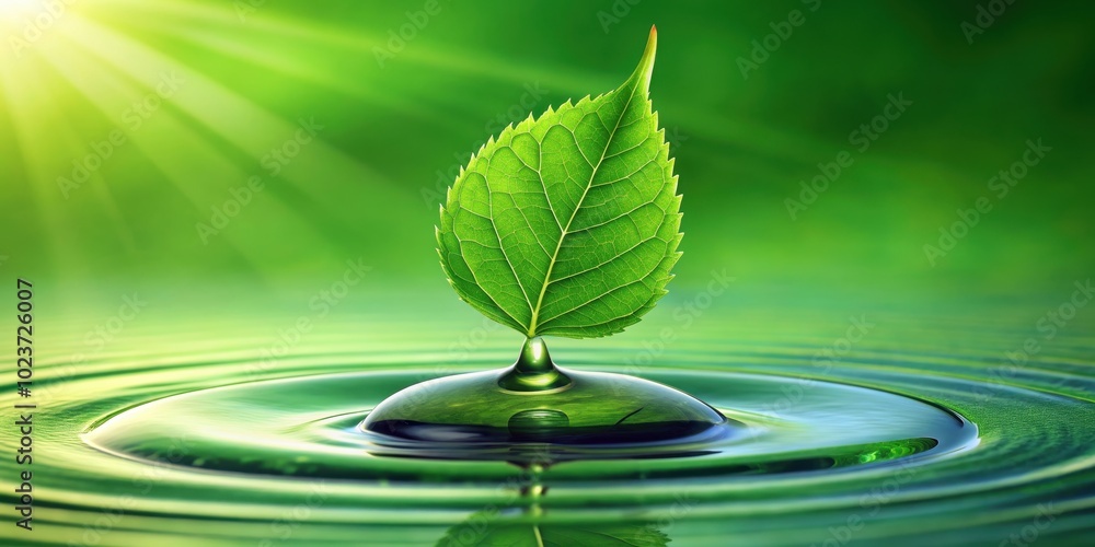 A single green leaf with a perfectly round water droplet at its tip, green, leaf, water droplet, nature, close-up, macro, fresh A single green leaf with a perfectly round water droplet at its tip, green, leaf, water droplet, nature, close-up, macro, fresh