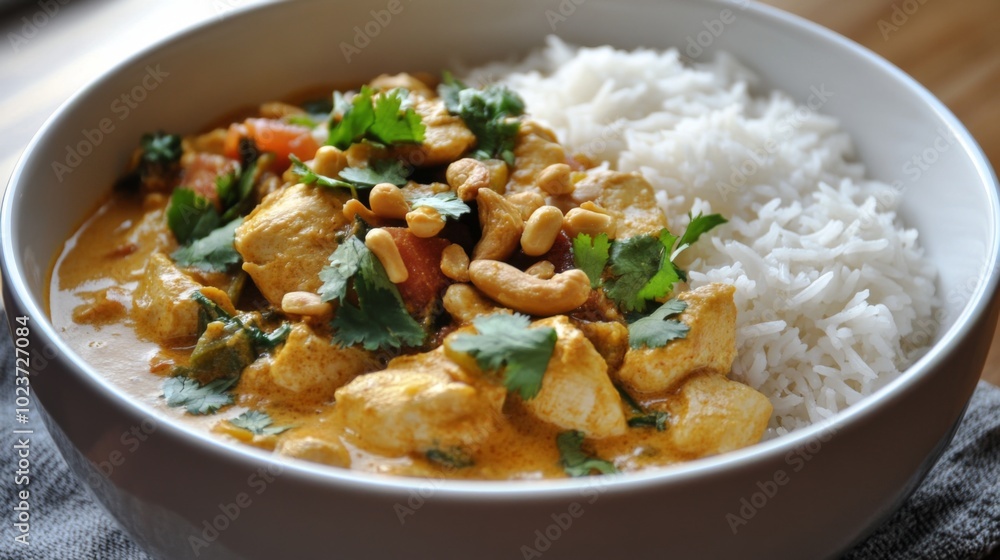 Flavorful Chicken Curry with Steamed Rice and Herbs Flavorful Chicken Curry with Steamed Rice and Herbs