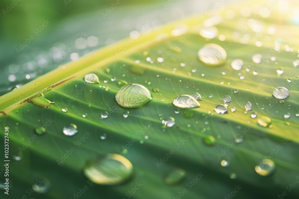 Morning dew on banana leaf nature background for designers. Morning dew on banana leaf nature background for designers.