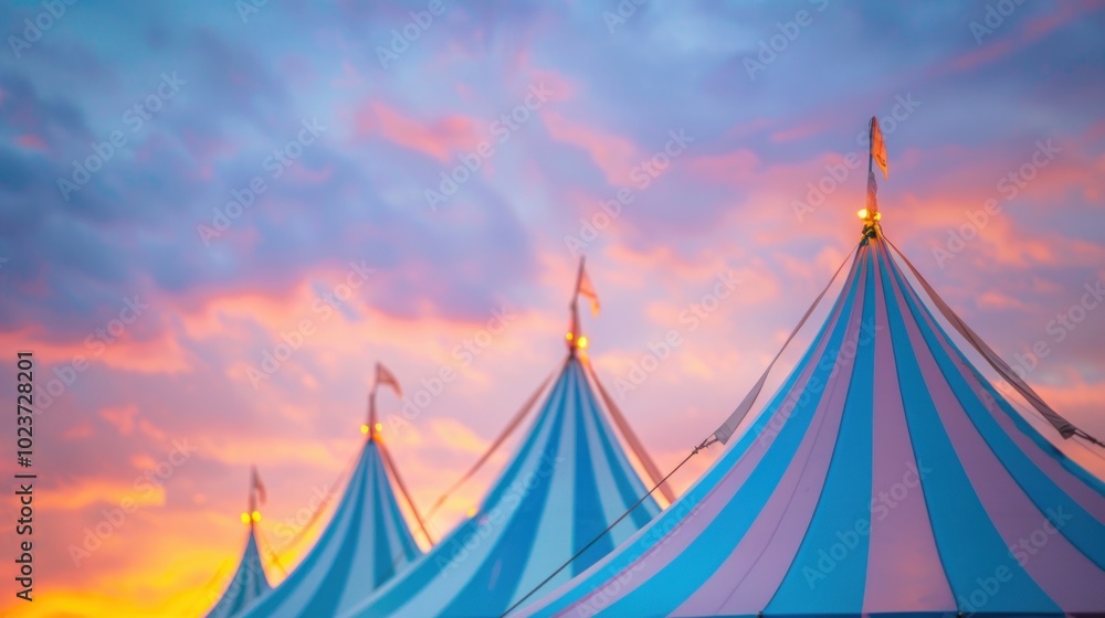 Striped Tents Against a Colorful Sky Striped Tents Against a Colorful Sky