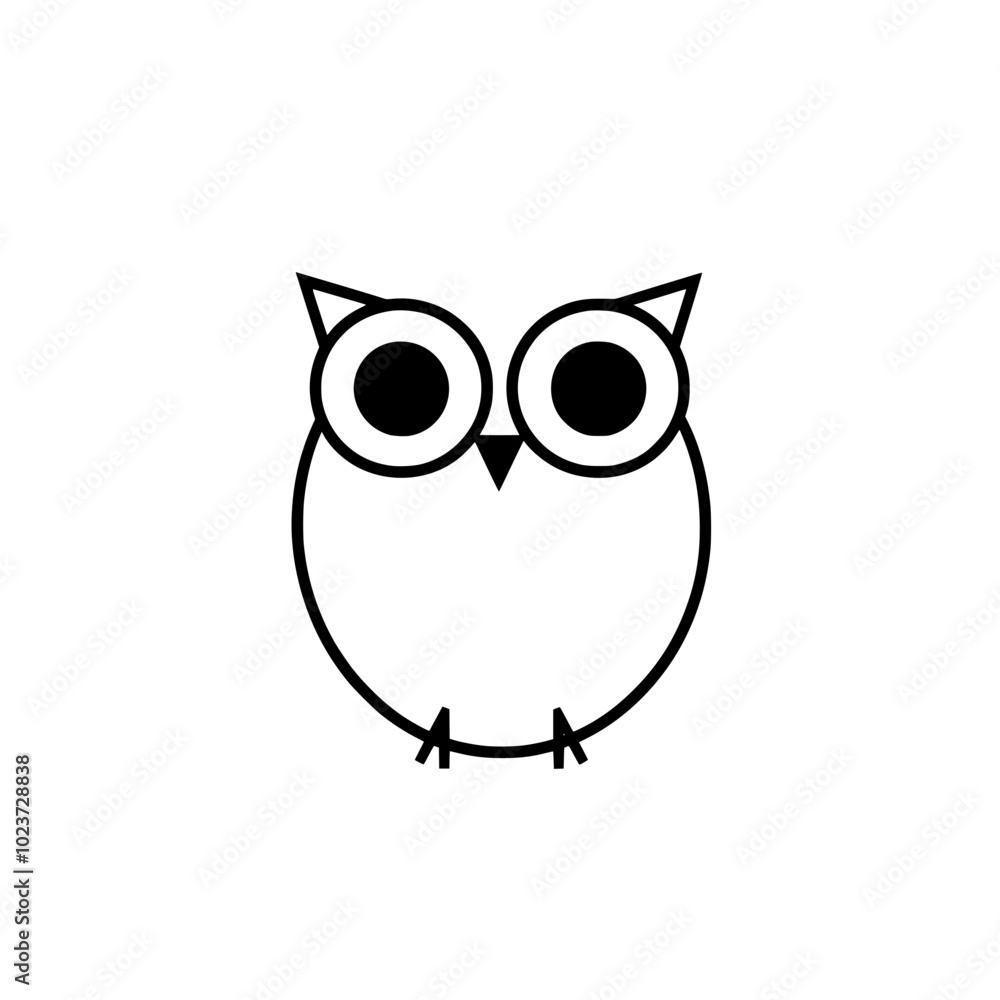 A simple vector line drawing of an owl, with large eyes and a smooth, minimalistic body shape. A simple vector line drawing of an owl, with large eyes and a smooth, minimalistic body shape.