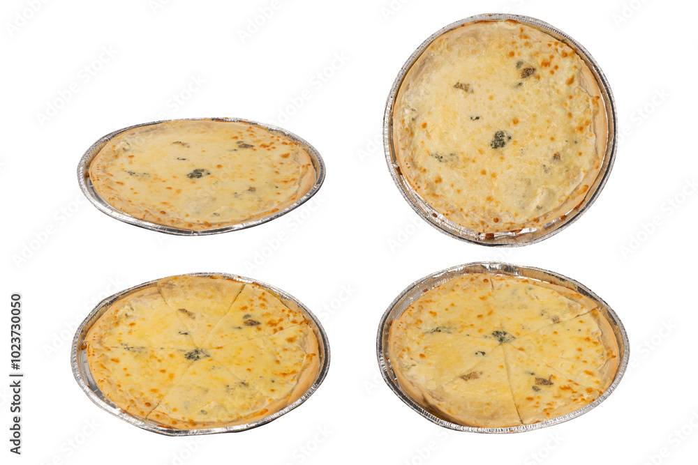 Four cheese pizza isolated on white background. Four cheese pizza isolated on white background.