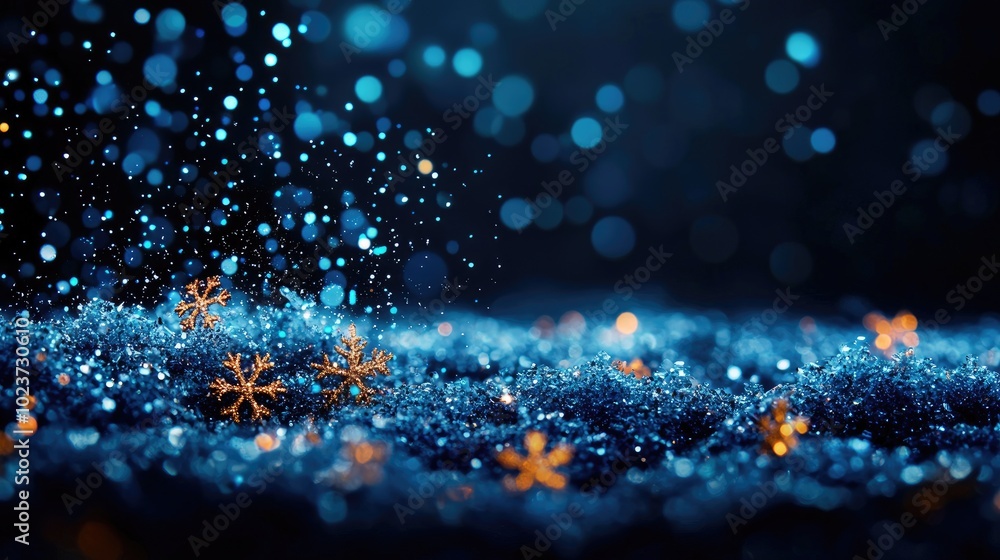 Christmas Background, Glittering blue snowflakes in a magical, sparkling winter scene. Christmas Background, Glittering blue snowflakes in a magical, sparkling winter scene.
