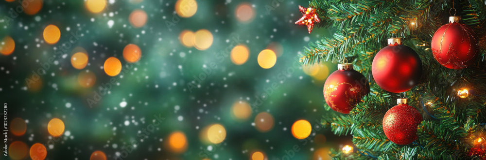 Christmas holidays banner, tree, bokeh background Christmas holidays banner, tree, bokeh background