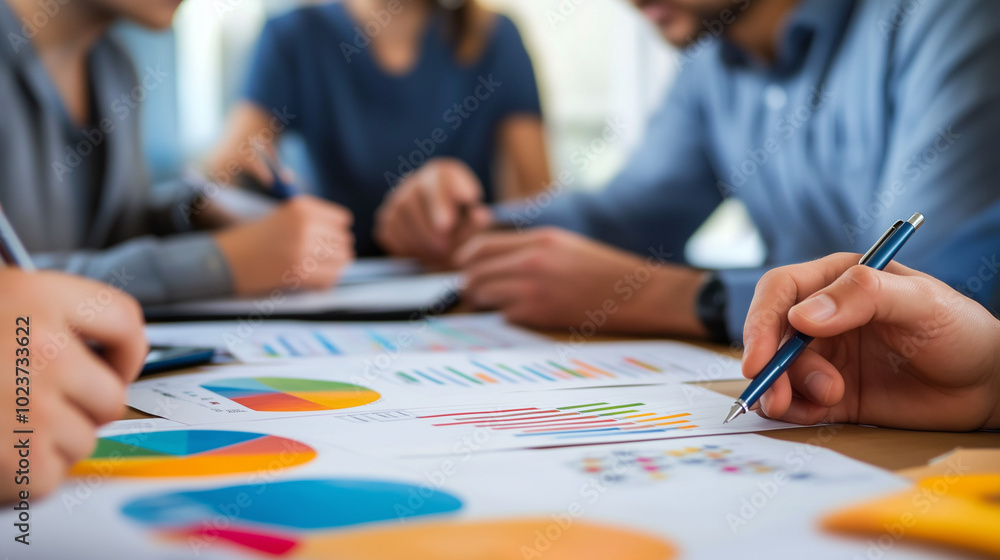 Business people in a team meeting, discussing financial matters Business people in a team meeting, discussing financial matters