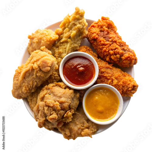 Delicious fried chicken with French fries