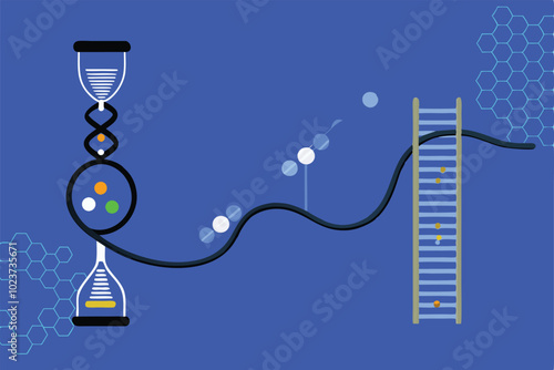 DNA sequencing technology, an hourglass with a DNA strand inside and a ladder representing DNA sequencing.