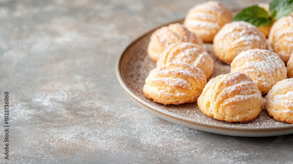 Round cookies topped with a thick dusting of powdered sugar, stylishly arranged on a plate, bring a cozy sense to any setting with their sweet simplicity. Round cookies topped with a thick dusting of powdered sugar, stylishly arranged on a plate, bring a cozy sense to any setting with their sweet simplicity.