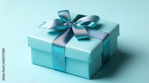 A beautifully wrapped turquoise gift box with a ribbon, perfect for any special occasion or celebration.