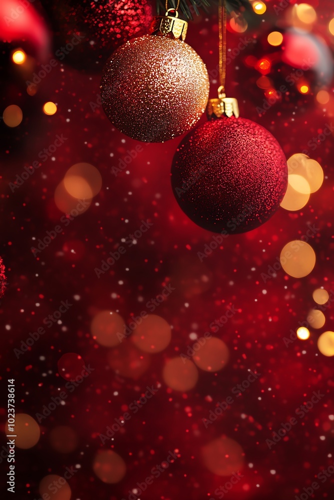 Beautiful Christmas ornaments in shades of red, creating a festive and warm holiday atmosphere with sparkling lights. Beautiful Christmas ornaments in shades of red, creating a festive and warm holiday atmosphere with sparkling lights.