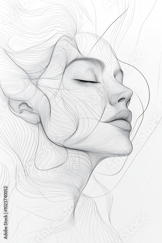 The outline of a woman’s face, sketched with fluid, flowing lines, almost like water, as if her essence is merging with the passage of time