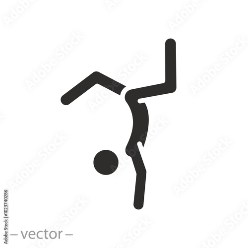 body athlete balance, artistic gymnast icon, handstand exercise, fitness gym, competition junior sport, flexible girl, stretch back, flat vector illustration