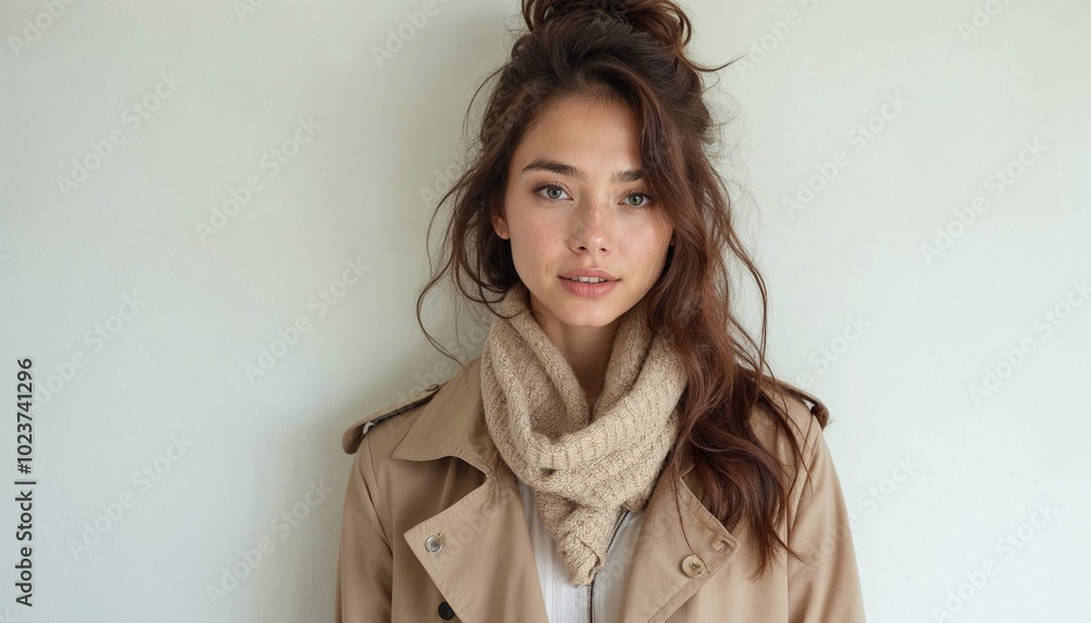portrait of a woman
in a beige coat and a scarf around his neck. portrait of a woman
in a beige coat and a scarf around his neck.