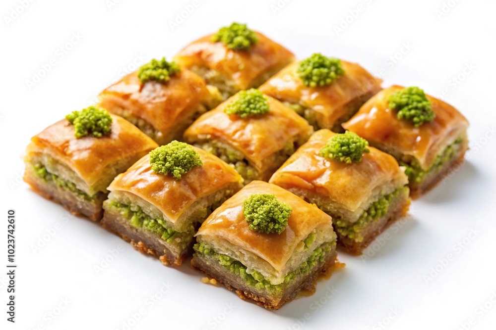 Medium shot of Turkish burma baklava on white background Medium shot of Turkish burma baklava on white background