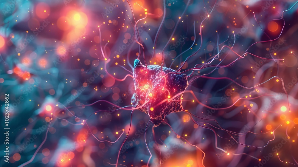 A close-up of brain cells in action, illustrating synaptic activity and neural communication A close-up of brain cells in action, illustrating synaptic activity and neural communication