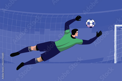 Illustration of a goalkeeper diving to save a goal.